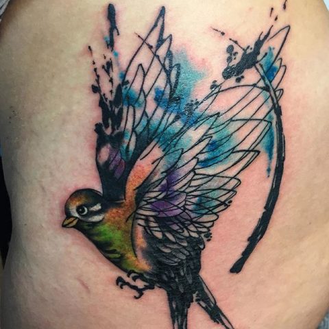 abstract watercolor bird tattoo