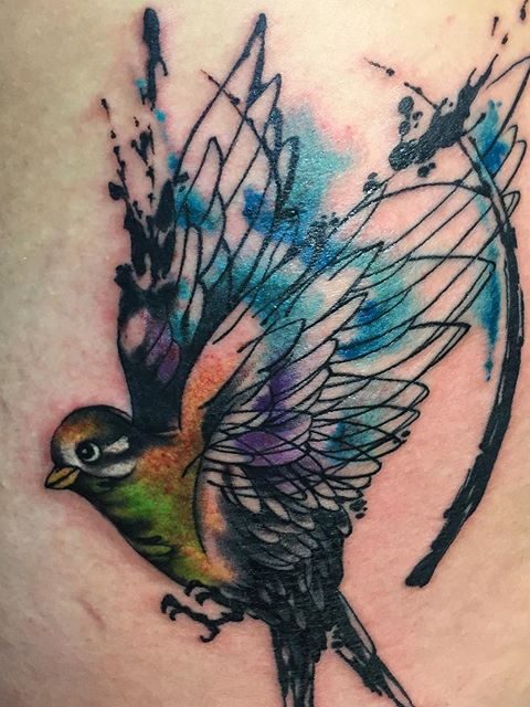 abstract watercolor bird tattoo