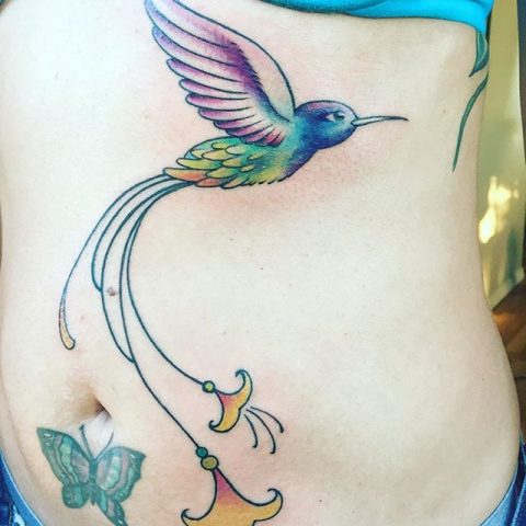 bird with cool tail tattoo