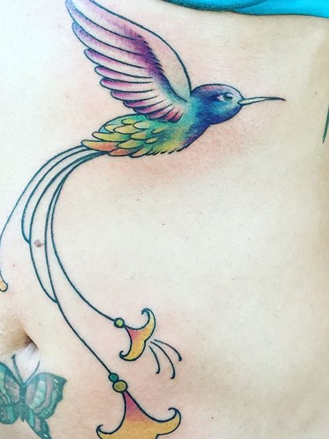 bird with cool tail tattoo