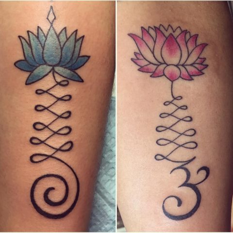 blue and red flower tattoo