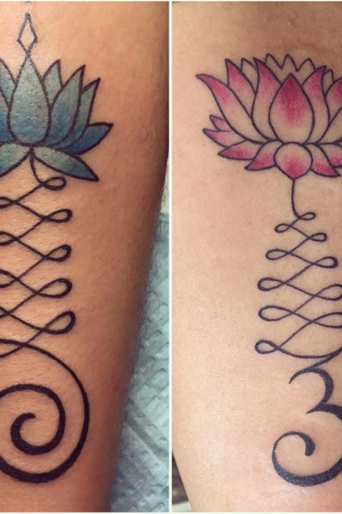 blue and red flower tattoo