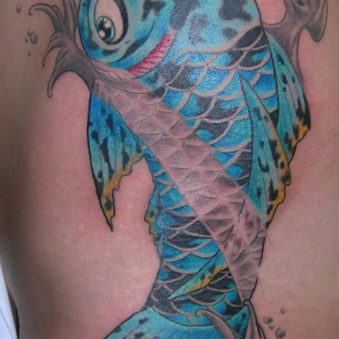 blue koi rib tattoo