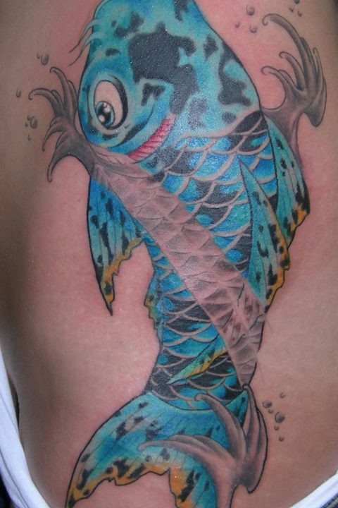 blue koi rib tattoo
