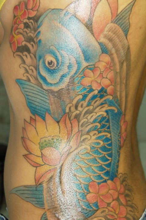 blue rib koi tattoo
