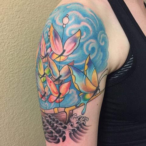 butterfly ship tattoo