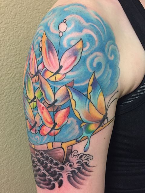 butterfly ship tattoo