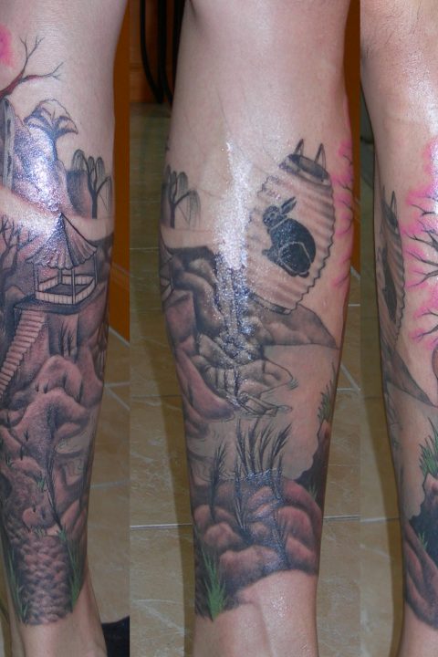 Japanese village leg tattoo