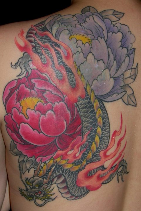 dragon and peony tattoo