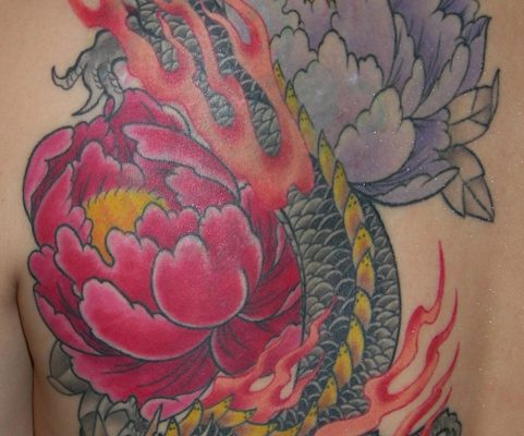 dragon and peony tattoo