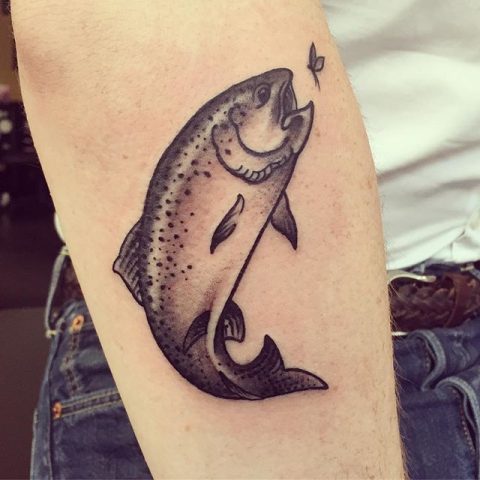 black and gray fish tattoo