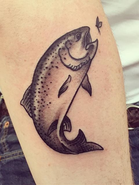 black and gray fish tattoo