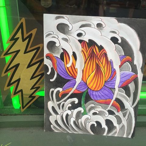 flower and waves