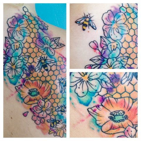 flowers and bees tattoo