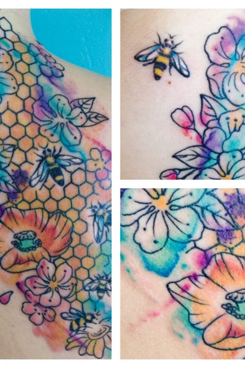 flowers and bees tattoo