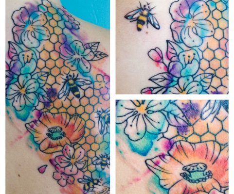 flowers and bees tattoo