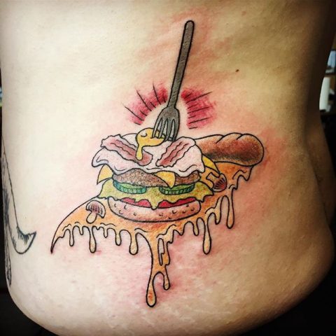 food with fork tattoo
