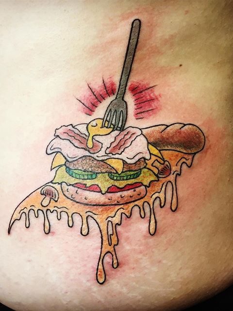 food with fork tattoo