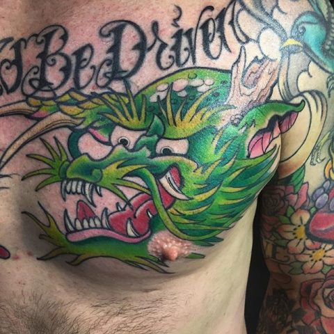green chest dragon tattoo