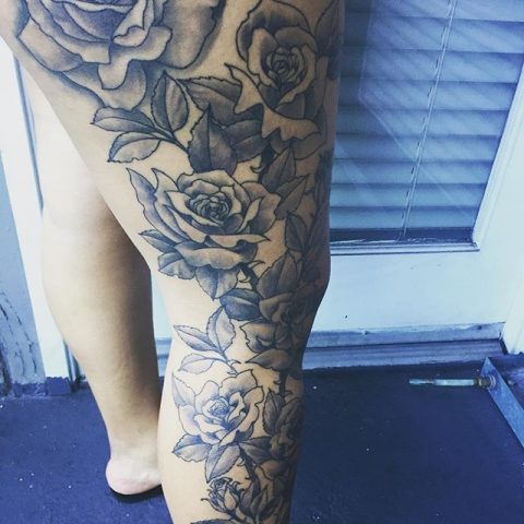leg roses tattoo