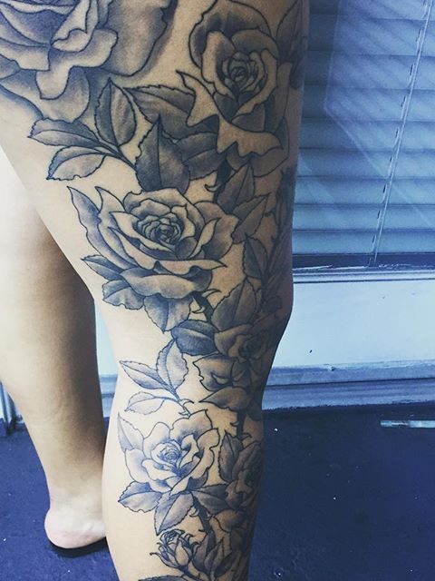 leg roses tattoo