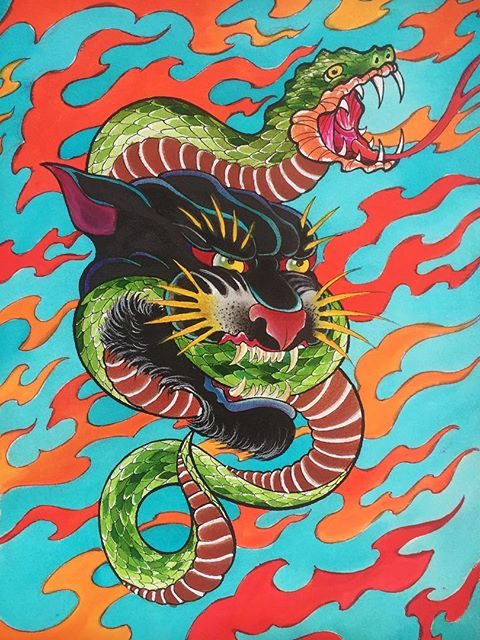 panther and snake artwork