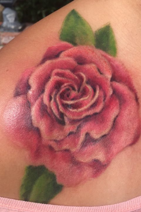shoulder rose tattoo