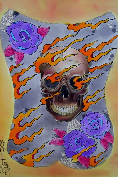 skull backpiece drawing