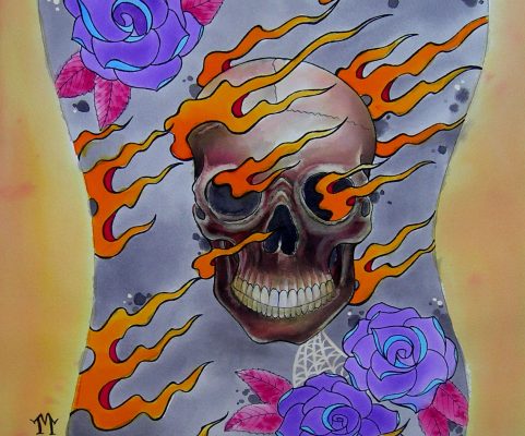 skull backpiece drawing