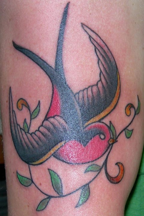 sparrow with vines tattoo