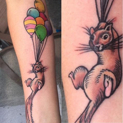squirrel with balloons tattoo