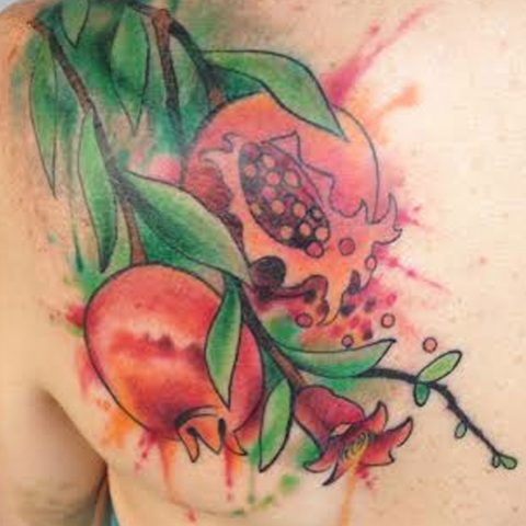 watercolor pomegranate tattoo