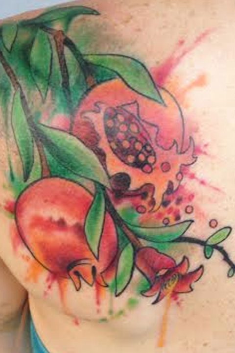 watercolor pomegranate tattoo