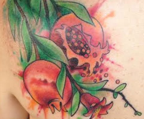 watercolor pomegranate tattoo