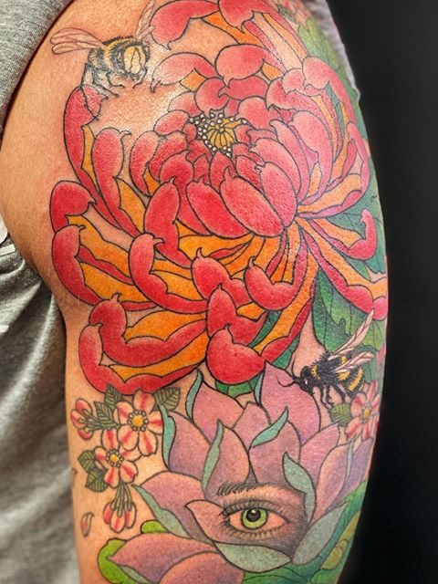 flower bees tattoo