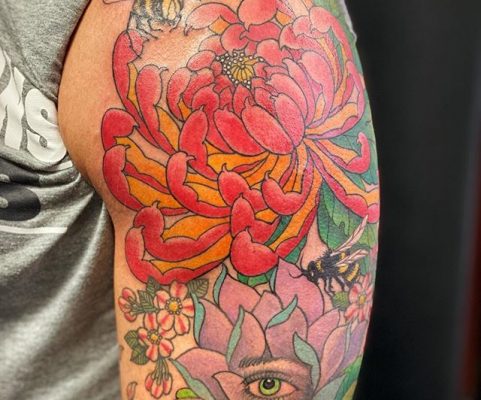 flower bees tattoo