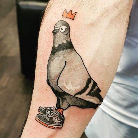 pigeon with nikes tattoo