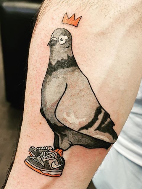 pigeon with nikes tattoo