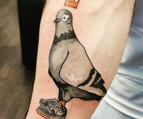 pigeon with nikes tattoo