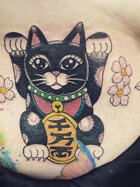 good luck cat tattoo
