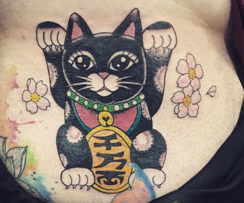 good luck cat tattoo